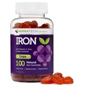 Dzelzs Gumijas pieaugušajiem un bērniem, Košļājamā Multivitamīnu Papildinājums ar dzelzi, C vitamīnu, A, B, Cinku, Folijskābi un Biotīnu (Grape Flavored) Vegan Safe, Ražots ASV no HERBATECH