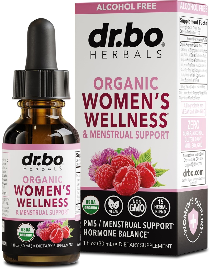 Hormonu balanss sievietēm & PMS Relief - Sieviešu labsajūta Organiskais Hormonālais Līdzsvara papildinājumi Šķidrie pilieni & Menstrual Krampis Periods Atbalsts - Raspberry Leaf, Chasteberry, Black Cohosh Papildinājums 1 Oz
