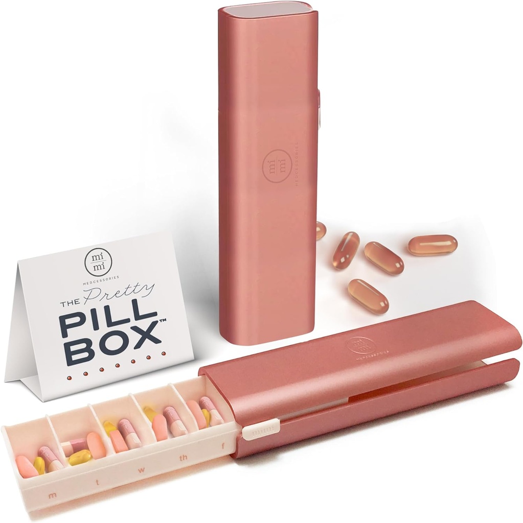 Skaists Pill kastes komplekts - Stilish & Compact Daily Pill organizators, Zāļu Pill kaste, Pill konteiners vitamīnu pārvaldībai, Pill turētājs, Ceļošana Essentials sievietēm un vīriešiem - Roze