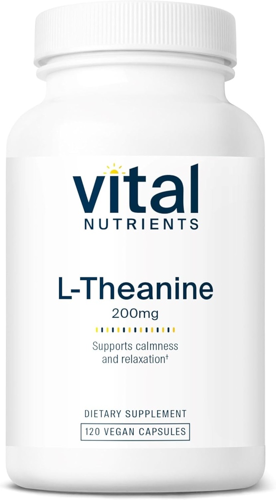 Vitālie uzturvielu L-Teanīns 200mg      - Vegan Papildinājums L Theanine Papildinājums atbalsta normālu stresa līmeni un kognitīvo funkciju * - - Gluten, Dairy and Soy Free - 120 kapsulas