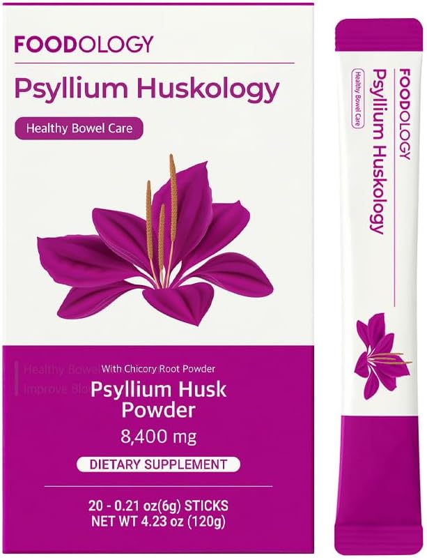 FOODOLOGY Psyllium Huskology (20 Sticks, 10 dienas) - Herbal Psyllium Husk Papildinājums Aizcietējuma atvieglojums, Gut Health. Augu bāzes Diētiskā Fiber, maksimālais stiprums 7200mg.