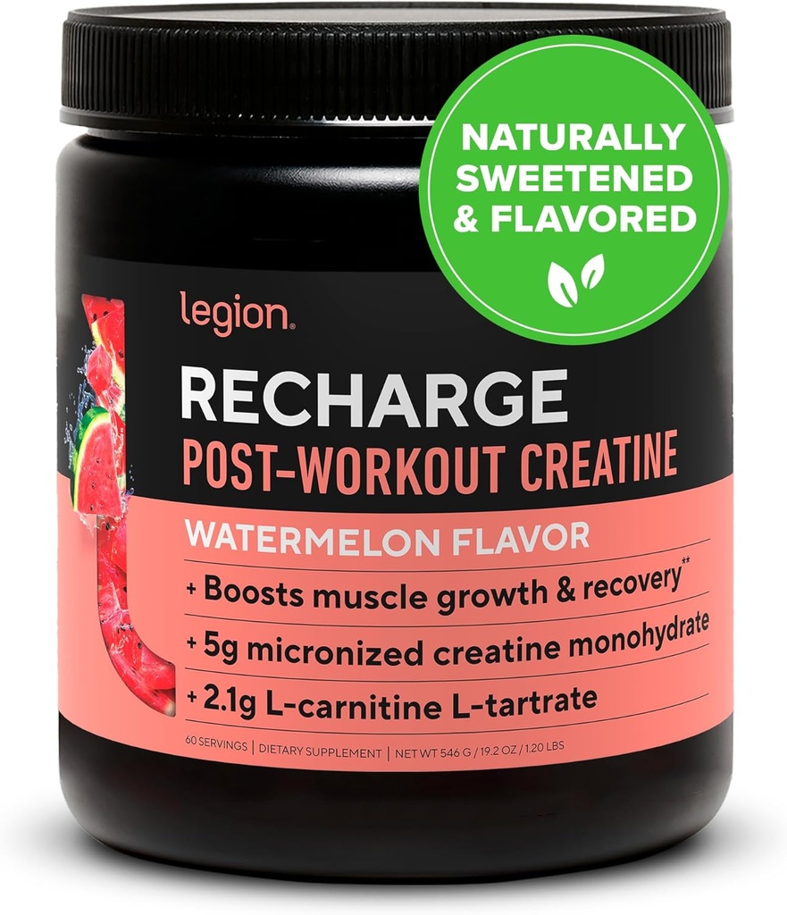 LEGION Vieglatlētika Recharge Post Workout Papildinājums - visi dabas muskuļu Builder & Recovery Drink ar kreatīnmonohidrātu. Dabīgi saldināts un aromatizēts, drošs un veselīgs (Ūdensmēlene, 60 Kalpo)