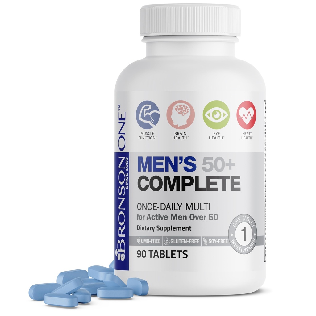 Bronson ONE Daily Mens 50+ Complete Multivitamīnu multiminerāls, 90 tabletes