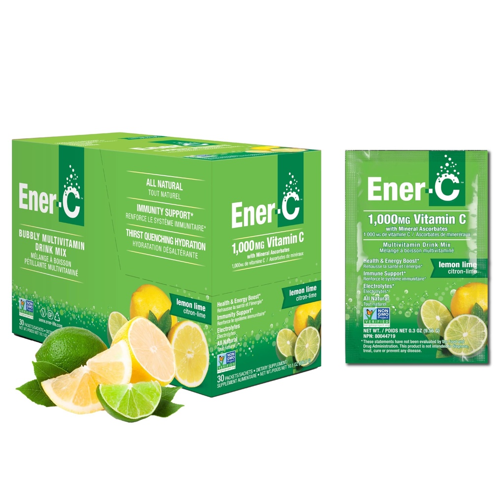 Ener-C multivitamīnu maisījums - Vitamīnu iepakojumi ūdenim, Elektrolītu pulvera iepakojumi, Vitamīnu maisījums, hidratācija šķidruma maisījums, imūnā revakcinācija pieaugušajiem, veselīga enerģija - citronu laimi, 30 grāvji