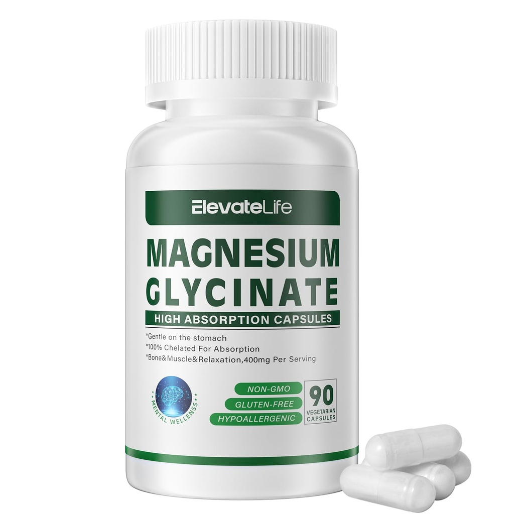 Magnija glicināts 400 MG uz vienu Servējot 100% Helēts augstas absorbcijas, Maigas vēdera, Ne-GMO, 90 Veģetārās kapsulas