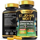 St.John's Wort Papildinājums - 8in1 Formula - Apvienot ar Ashwagandha, Ginkgo Biloba, Shilajit, Valerian, Holy Basil, Chamomile, un Black Pepper - 120 Vegan kapsulas 4 mēnešu piegādes