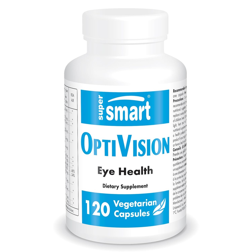 Supersmart - OptiVision (Advanced Formula) - ar Melleņu ekstraktu, upenēm, luteīnu, zeaksantīnu, astaksantīnu - Acu papildinājums - bez GMO un lipekļa - 120 veģetārās kapsulas