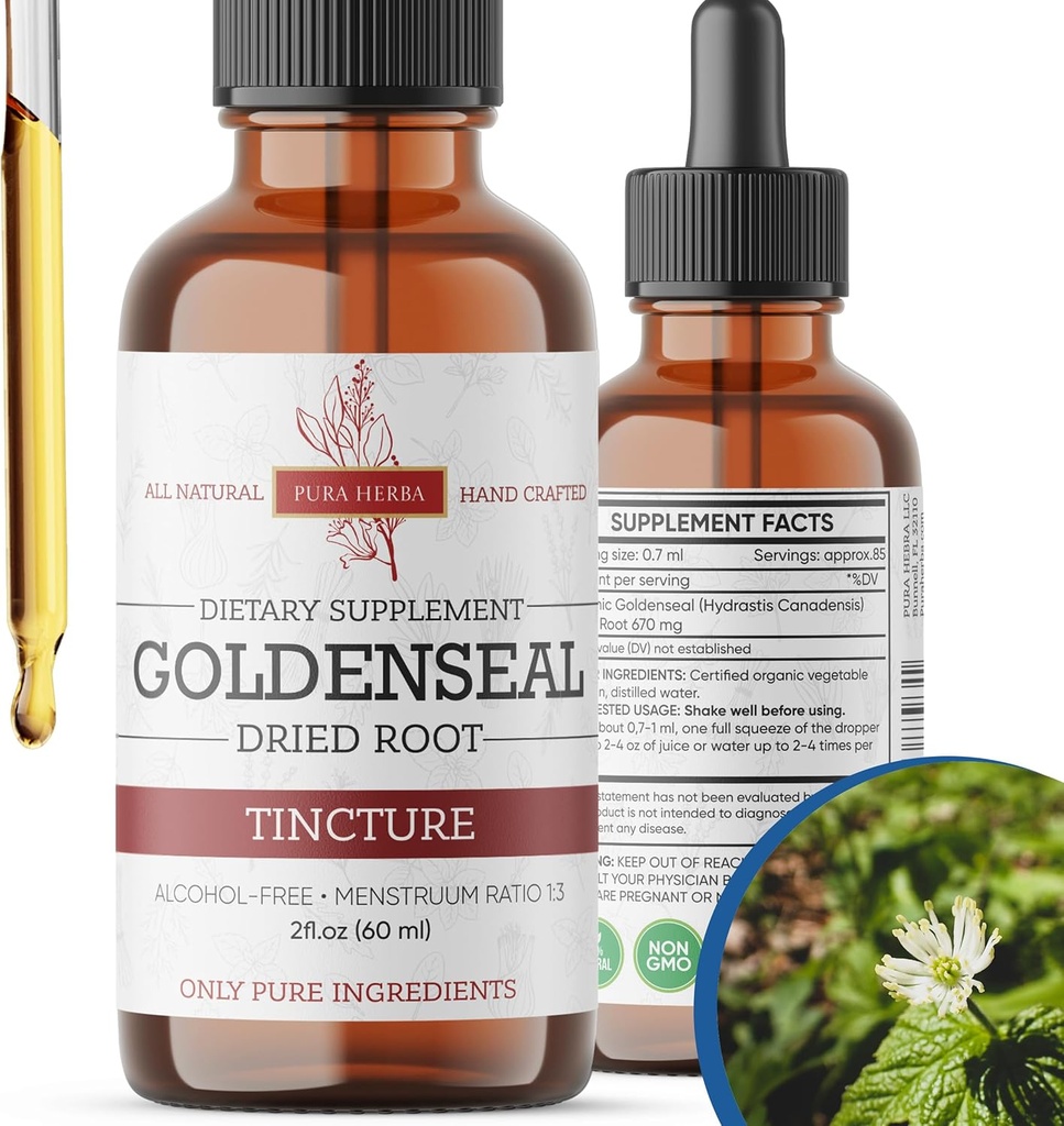 Goldenseal Tincture ” Premium bez alkohola augu ekstrakts no zelta saknes ”šķidrs botāniskais papildinājums ”Tradicionāls augu formula ”Ražots ASV - 2 oz (60 ml)