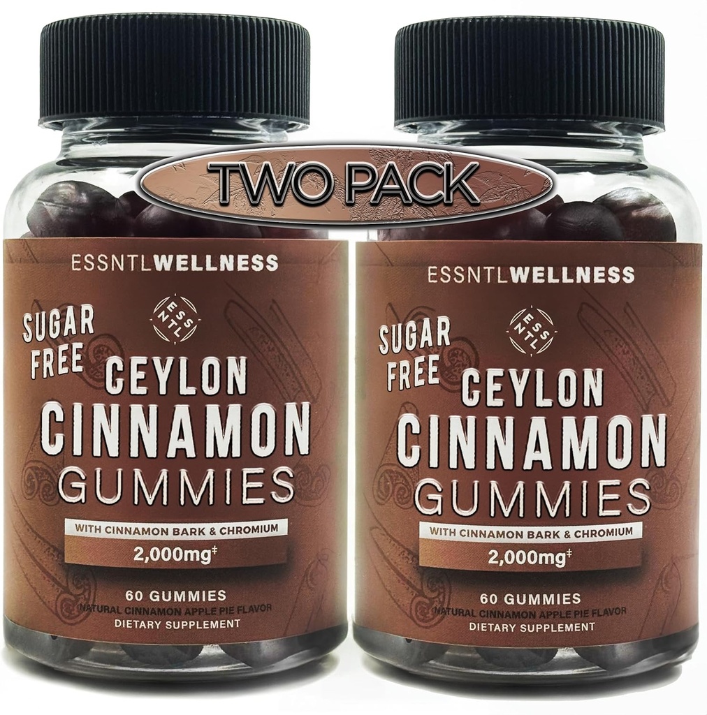 Ceilonas kanēļa bezcukura gumijas, (120ct 2000mg/Serving) locītavu atbalsts, antioksidants, Garšvielu bez cukura Ābolu Pie Gumies, Vegan un Gluten Free