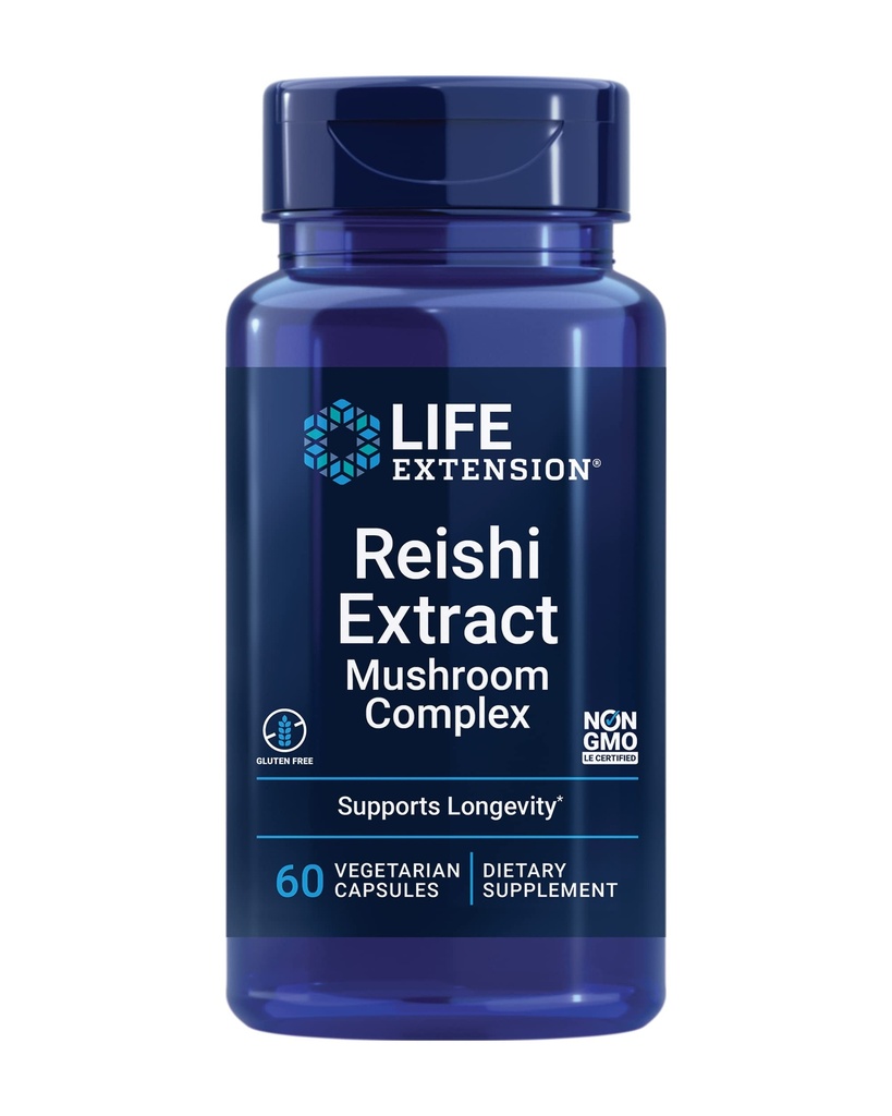 Life Extension Reishi ekstrakts Sēņu komplekss - Sēņu ārstniecības augu papildinājums imūnsupport – Ganoderma Lucidum ekstrakts - bez lipekļa, ne-GMO, veģetārietis – 60 kapsulas