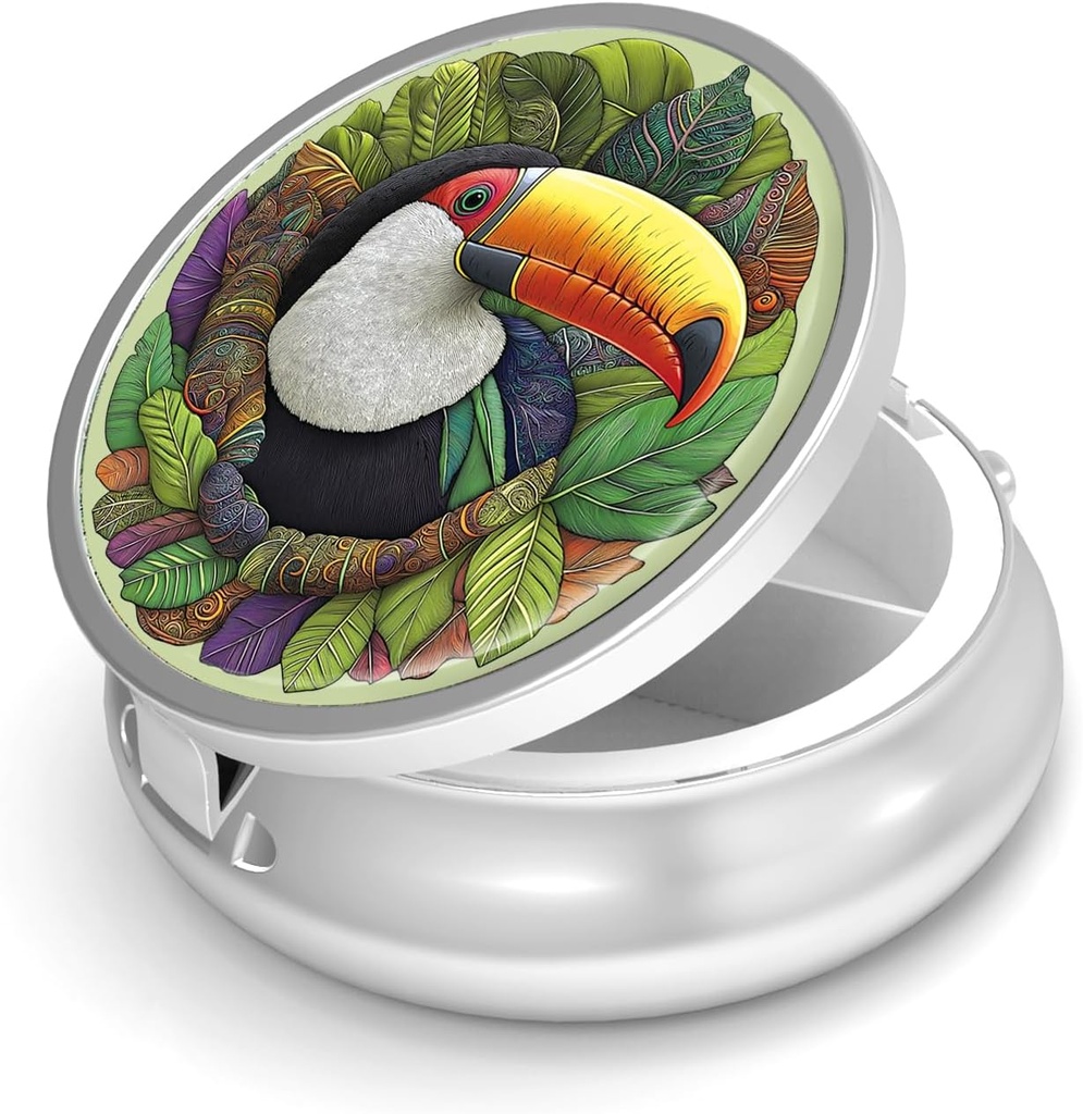Pill Box-3 iecirknis Mazs Pill Kaste Purse & Pocket Mini Metāla Pill Turētājs Travel Pill Konteiners turēt papildinājumus Vitamīni BPA-free (Toucan)