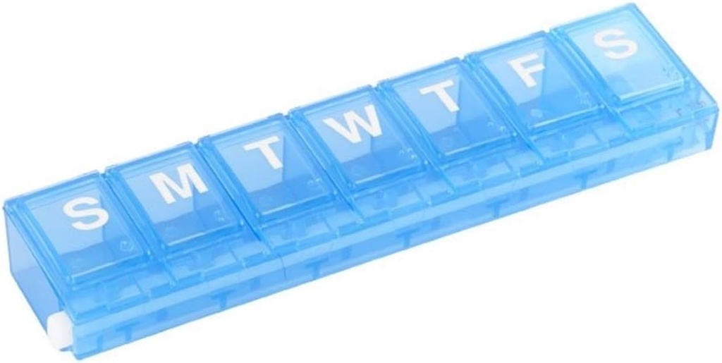 EZY DOSE Weekly (7-Day) Pill Case, Medicine Planner, Vitamīnu organizētājs, Maza slūžu iecirkņi, lai drošu recepšu zāles un novērstu nejaušu izšļakstīšanos, Krāsa maijs Vary, bez BPA
