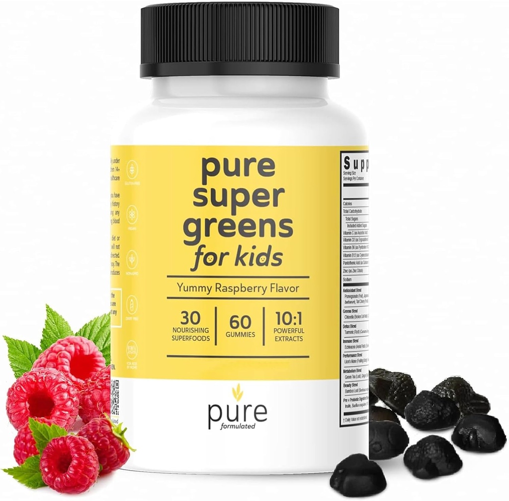 Super Greens Multivitamīnu Gumijas pieaugušajiem un bērniem Imūnsupport & Gremošanas Veselība - Ikdienas Fiber Probiotikas Papildinājums Augļi & Veggie košļājamā gumija - Aveņu Flavor - 60 dienu piegādes