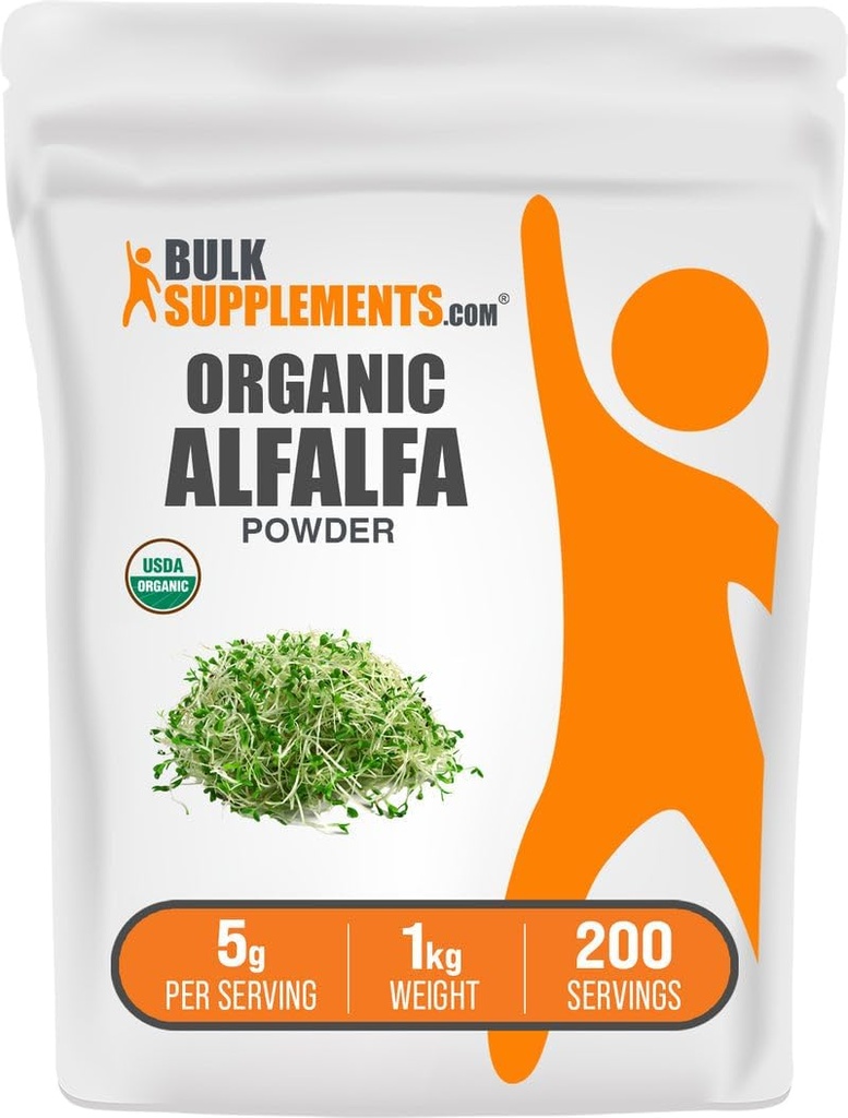 BulkSupplements.com Organic Alfalfa Grass Powder - Alfalfa Papildinājums, Green Superfood Powder - Bezmaksas Vegan & Gluten, 5g uz 1kg (2,2 mārciņas) (1. iepakojums)