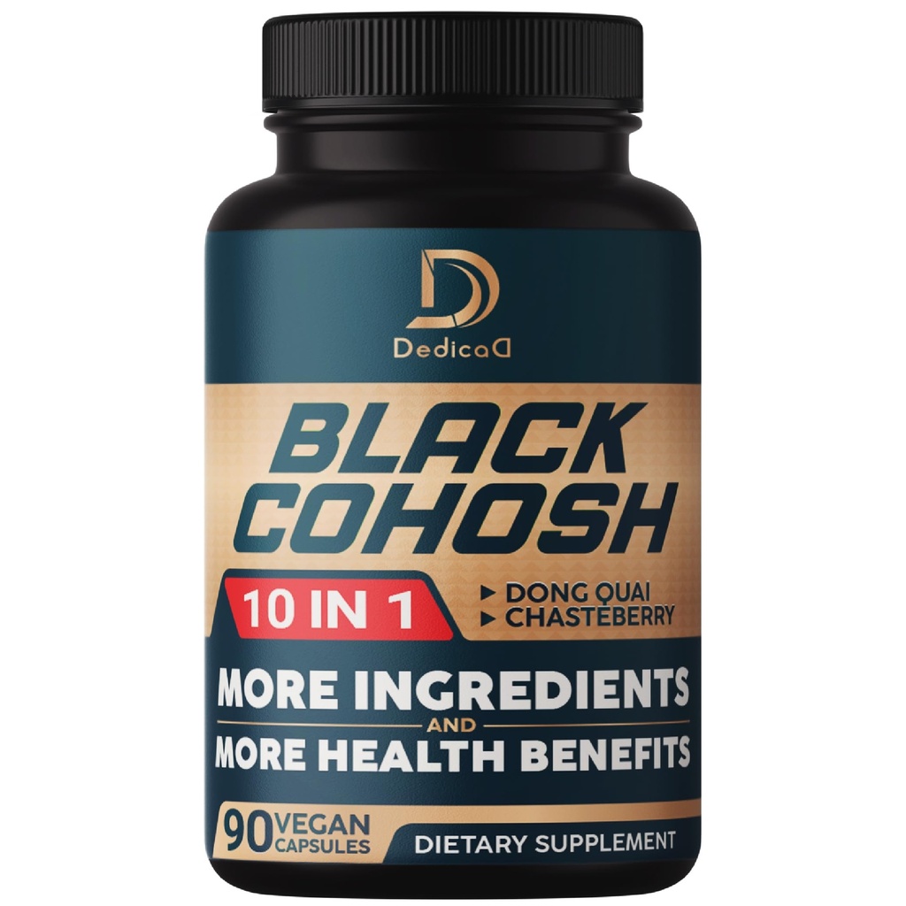 Black Cohosh papildinājums - 3 mēneši menopauzes un imūnās veselības - Blend no 12 potenta herb ietver Dong Quai, Chasteberry, Wild Yam, Red Clover, Black Pepper & Citi - 90 Vegan kapsulas
