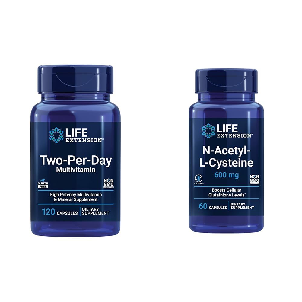 2- Per- Diena Multivitamīni, B, C, D vitamīns, cinks, 25 Vitamīni, Minerālvielas un ekstrakti, 120 kapsulas Bandle ar N- Acetyl- L- Cysteine (NAC) 600 mg, 60 kapsulas