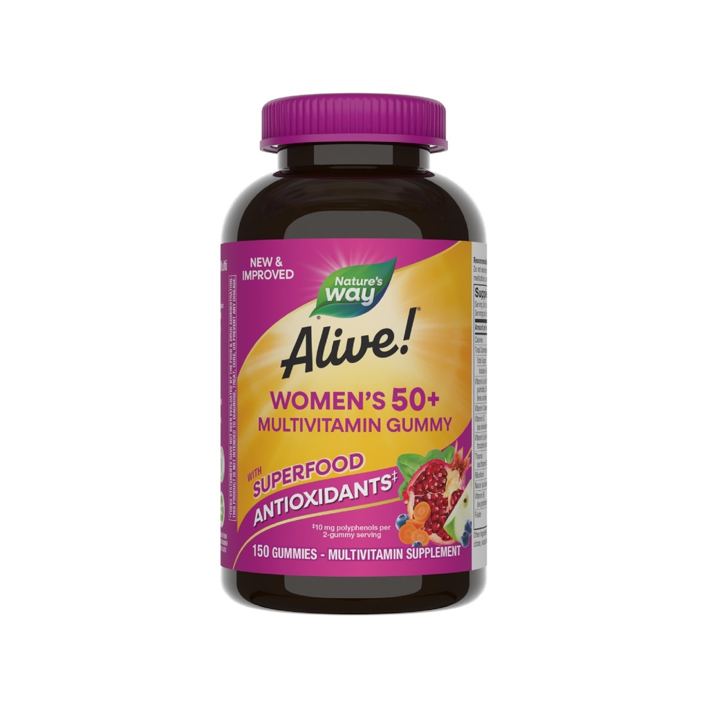 Dabas ceļš dzīvs! Sieviešu 50+ dienas gumi Multivitamīni, sieviešu bagātinātāji, balsti Vesela sirds, smadzenes un kauli,* B-vitamīni, Jauktas odzes, 150 Gumijas (iepakojums var būt)