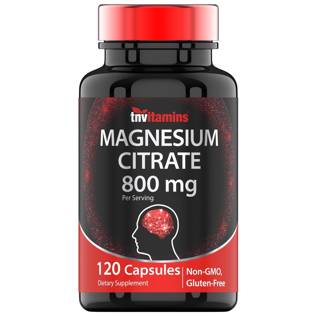 TNVitamins Magnija citrāts 800 MG - 120 Kapsulas - 2 Mēnesis Piedāvājums! - - Tīrs magnija citrāts Pulveris Kapsulas - Citrato De Magnesio -- Ne-GMO - Ražots ASV!