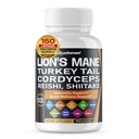 Organic Lion's Mane Turkey Aste Cordyceps Reishi Shiitake Maitake Meshima Poria Cocos Oyster Mushroom Agaricus Chaga Shiitake Snow Mushroom -150 Capsules- Ražots ASV