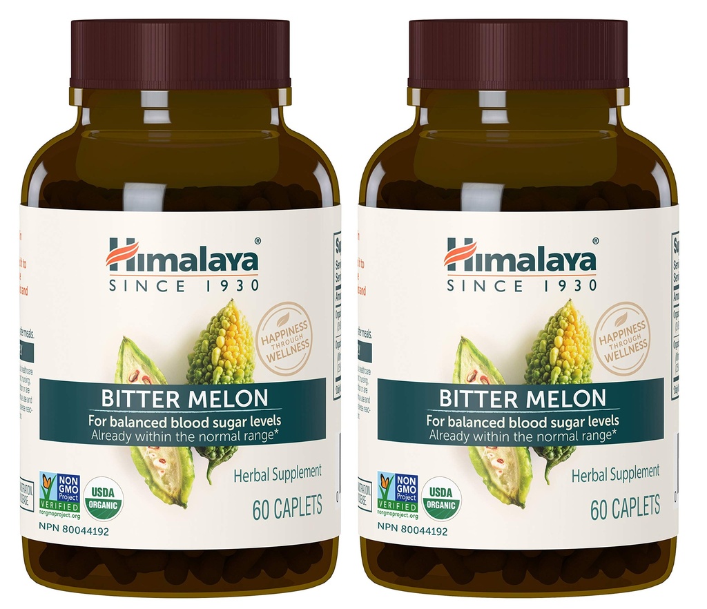 Himalaya Organic Bitter Melon - augu izcelsmes glikozes vielmaiņas atbalsts - USDA Organic, ne-GMO, Vegan, bez glutēna, bez piedevas, 660 mg, 60 Caplets (2. iepakojums)