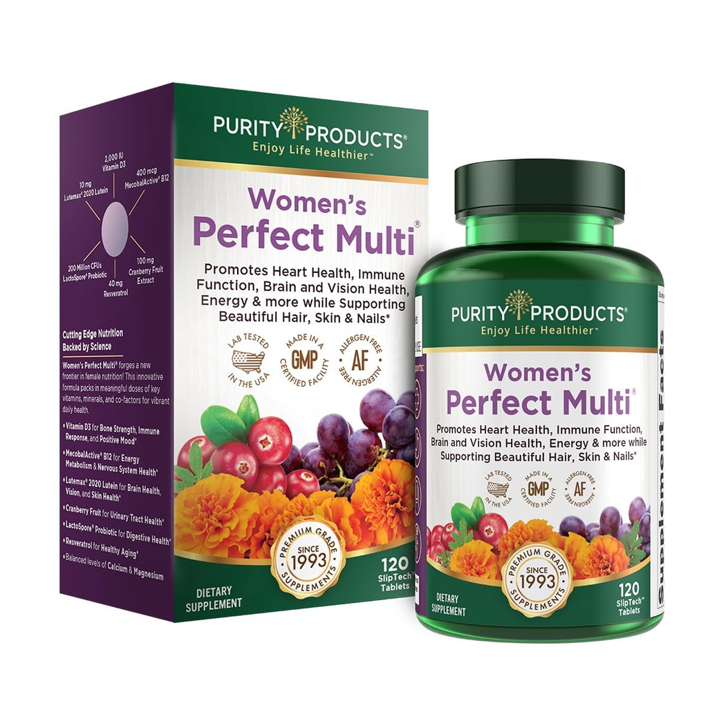 Tīrība Produkti Sieviešu Perfekts Multi Līdzsvaroti Multivitamīnu - Atbalsta Urīna Tract Health, Imūnās, Kauls + Muskuļi, Mati, Āda, Nagi, Elite Probiotika Gremošanas Veselības + More - 120 Tabletes