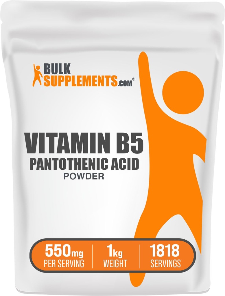 BulkSupplements.com Vitamīns B5 Pulveris - kā kalcija pantotenāts, B5 Vitamīni - bez lipekļa, 500mg B5 vitamīna pantotenskābes uz 1kg (2,2 mārciņas) (1. iepakojumā)