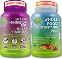 STUDIO katru dienu Imūnās, kaulu un enerģijas atbalsta paka vīriešiem un sievietēm – vegana vesela pārtika Multivitamīns bez dzelzs un augu bāzes kalcija magnijs ar D3, K2 un turmeriku – Vegan, ne-GMO