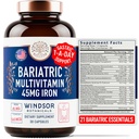 Bariatriskie multivitamīni ar dzelzi - 45 mg Dzelzs Viegli norīt, Viena diena Bariatriskie vitamīni sievietēm un vīriešiem - Kuņģa apiets, kuņģa piedurknes atjaunošanās Vitamīni Multivitamīni - 30 kapsulas
