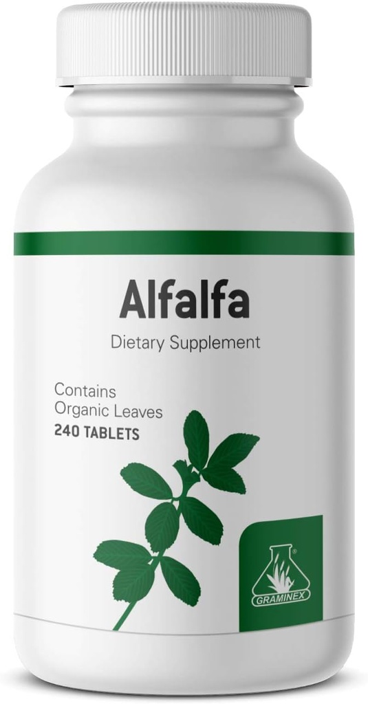 Graminex Alfalfa tabletes - ne- GMO zaļās virspārtikas piedevas ar vitamīniem, minerālvielām, aminoskābēm - 240 tabletes