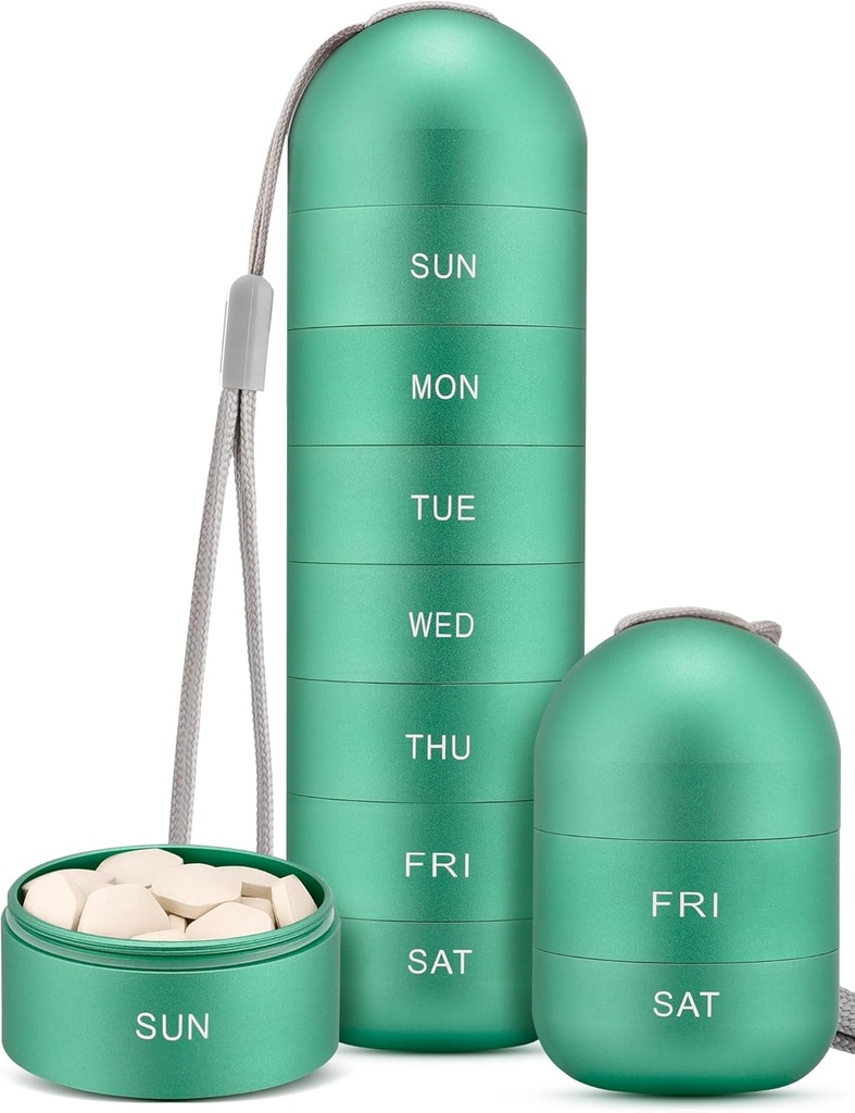 Zannaki metāla mitruma Proof Weekly Pill organizators, Stackable Aluminum Sakausējuma BPA Free Travel Pārgājiens 7 Day Pill Box Kaste ūdensizturīgs un liels iecirknis turēt tabletes, vitamīni, zivju eļļa, papildinājumi