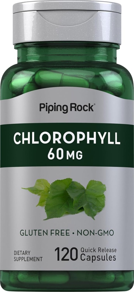 Piping Rock Chlorophyll kapsulas - 60 mg - 120 tabletes - papildinājums sievietēm un vīriešiem - no Mulberry Leaf -- Ne-GMO, bez lipekļa