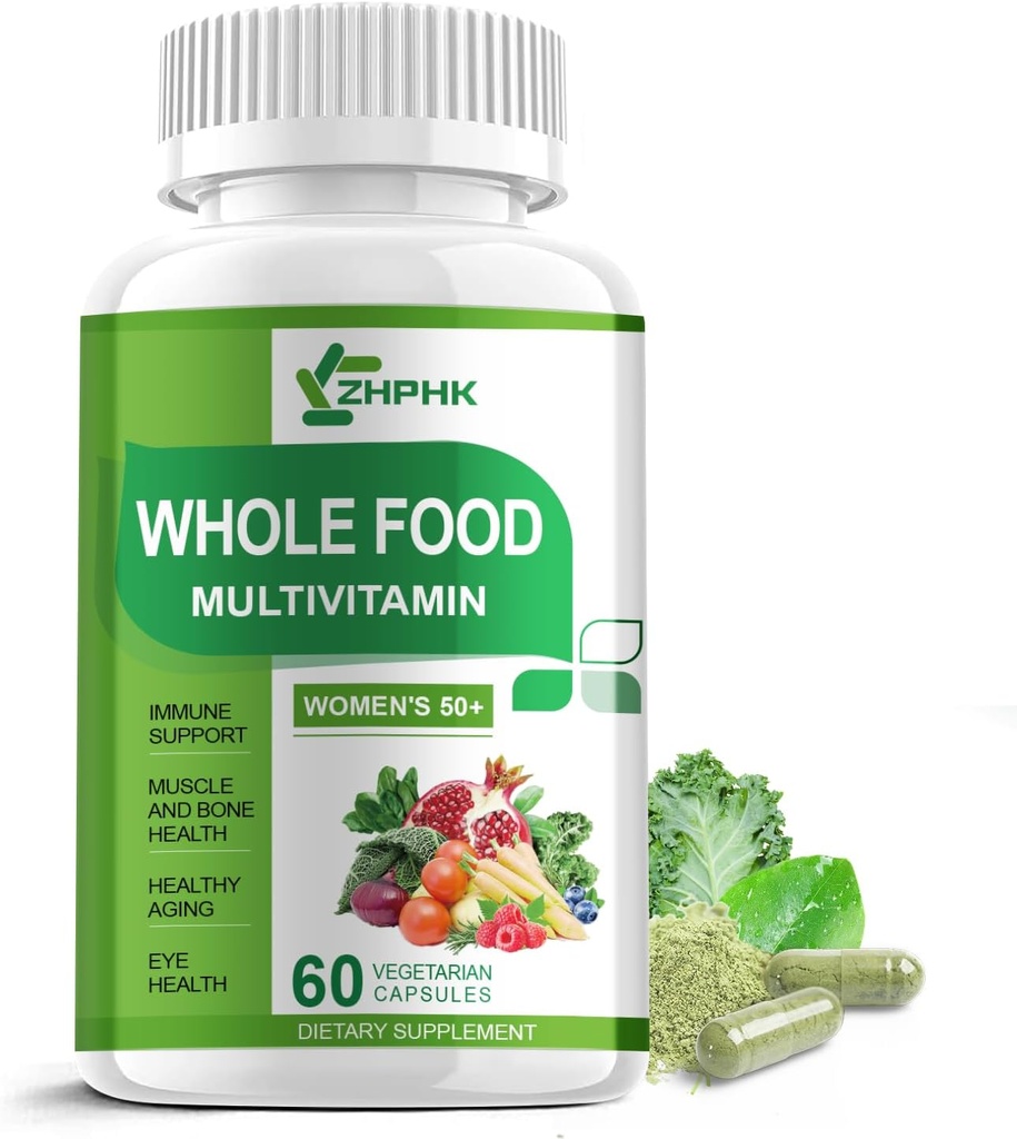 Multivitamīni sievietēm 50 un vairāk, Vesela pārtika Multivitamīni Minerāli Organiskie ekstrakti Sieviešu 50+ Multivitamīni enerģijas atbalstam, Barojoši mati, āda, Nagi Veselība, 60 Kapsulas