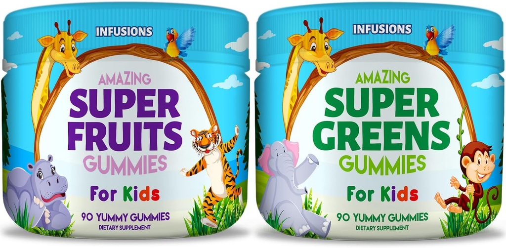 Infūzijas Super Augļi un Super Zaļie Gumijas bērniem 180 Skaitīt Superfood Blend Soft un Delicious Gluten bezmaksas Ne-GMO