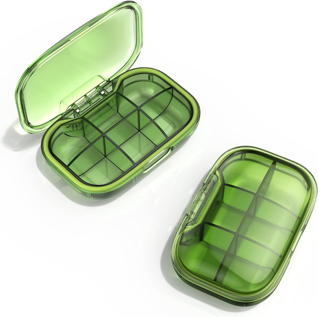6 Iecirknis Travel Pill Box, Pill Organizatora Mitruma Piesātinājuma Pill Case, Small Pill kaste kabatā Purse, Daily Portable Medicine Vitamīnu kaste, Zivju eļļas kaste, Papildinājums Box(Green)