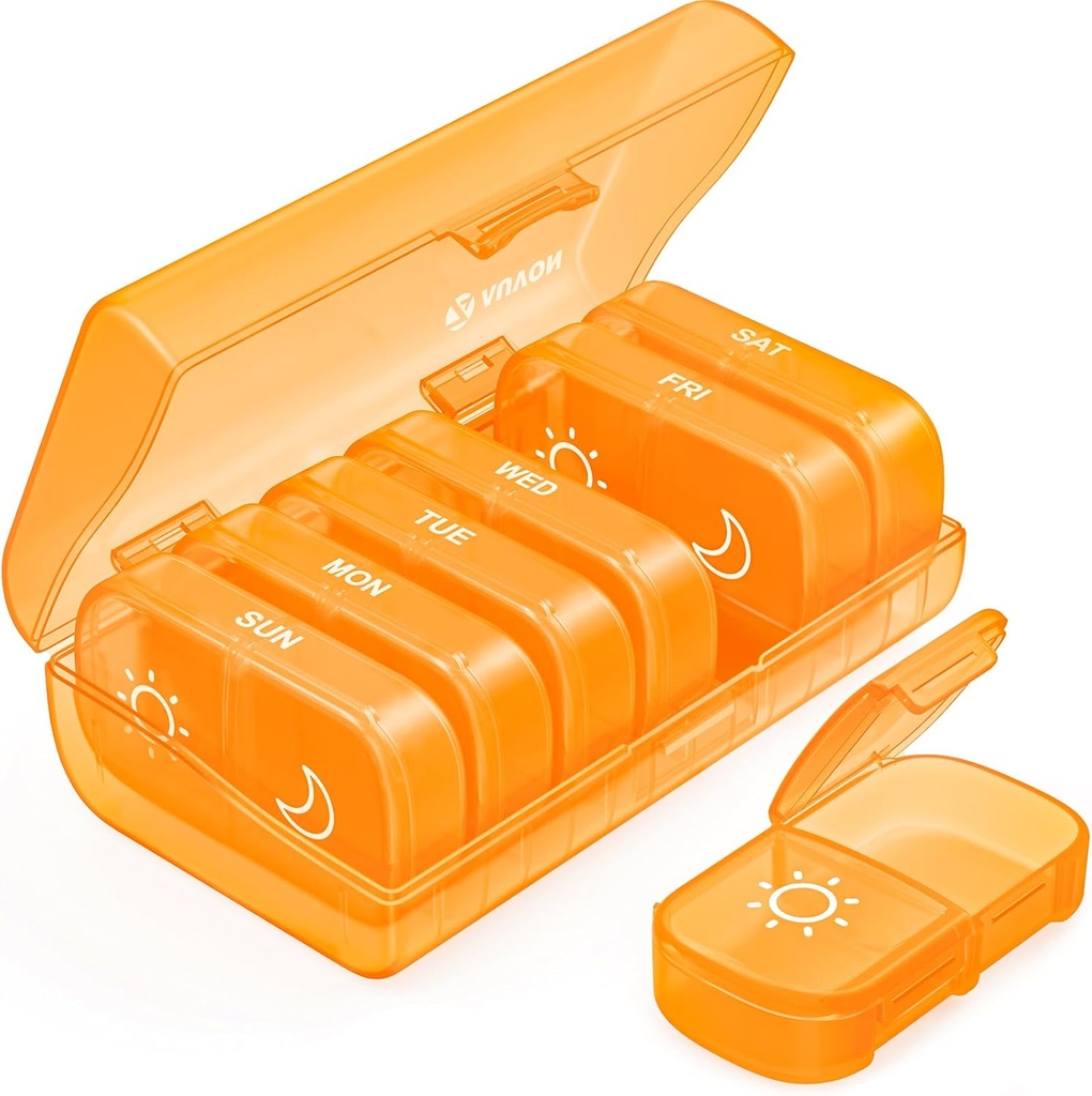 AUVON XL Weekly Pill Organizators 2 reizes dienā, AM PM Pill Case with One-Side Large Open for Easy use, Pill Box 7 Day Travel Medication Organizators zālēm, vitamīniem, zivju eļļas, papildinājumi