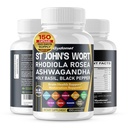 Asinszāle Rhodiola Rosea Ashwagandha Holy Basil Valerian Chamomile Black Pepper - 150 Capsules - Ražots ASV