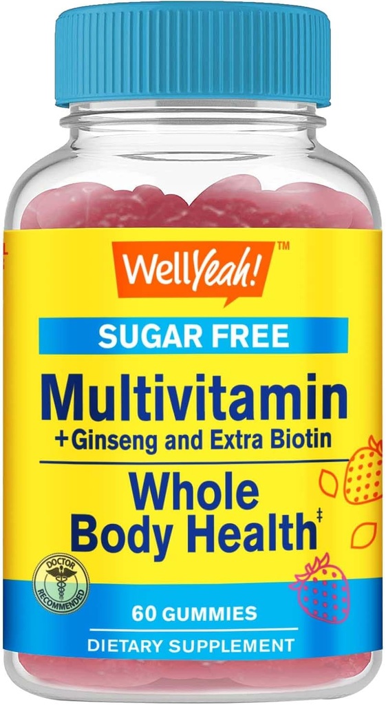 Bezcukura multivitamīni Gumijas ar žeņšeņu, A, C, D3, E, B12, B6, B1, B2, B5, Niacīns, Folijskābe, Biotīns, Jods, Cinks, Hroms, Molibdēns, Likopēns, Inozitols - Vegan - 60 Gumijas