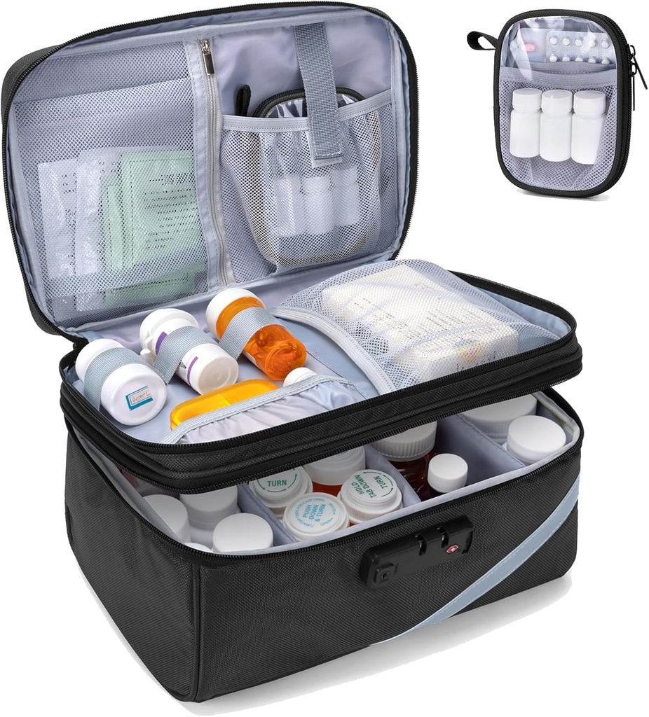 Trunab Medicine uzglabāšanas soma ar Kombinētu slēdzeni, slēdzamu Pill pudeles organizētājs, Travel Medicine Carry Case for Medicine Box, receptes, Vitamīni, papildinājumi vai medicīnas piederumi