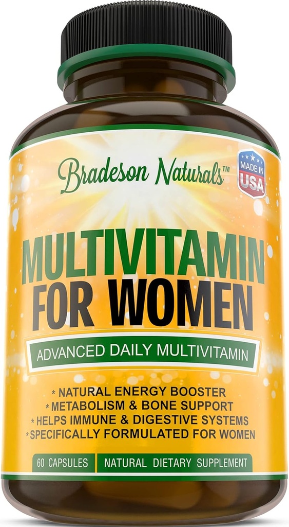 Sieviešu Multivitamīnu Papildinājums. Vitamīnu A C D E & B vitamīnu komplekss. Imūnās un sieviešu atbalsts + antioksidants un dabas enerģiju. Ne-GMO, bez lipekļa, izgatavots ASV,60 Caps