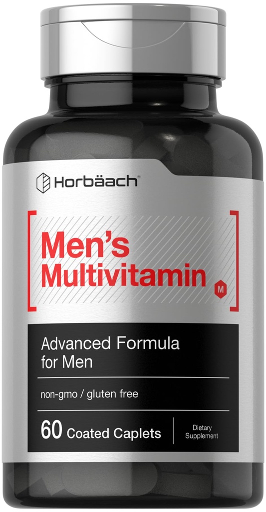 Horbäach Mens Multivitamīnu -- 60 Caplets - Advanced Formula - ar C vitamīnu, D, Magnijs, Minerālvielas & vairāk -- Non-GMO & Gluten papildinājums
