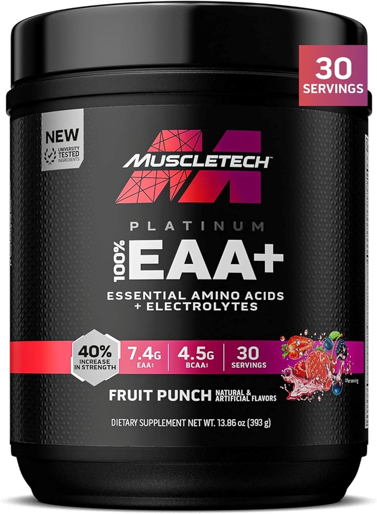 MuscleTech Platinum Essential Aminoskābes Papildinājums ar Electrolytes, augļu pūderis - Pirms-Darba Pulveris enerģijai, Muskuļu augšanas un stipruma Builder - EAA Complex vīriešiem un sievietēm - 30 Servējumi
