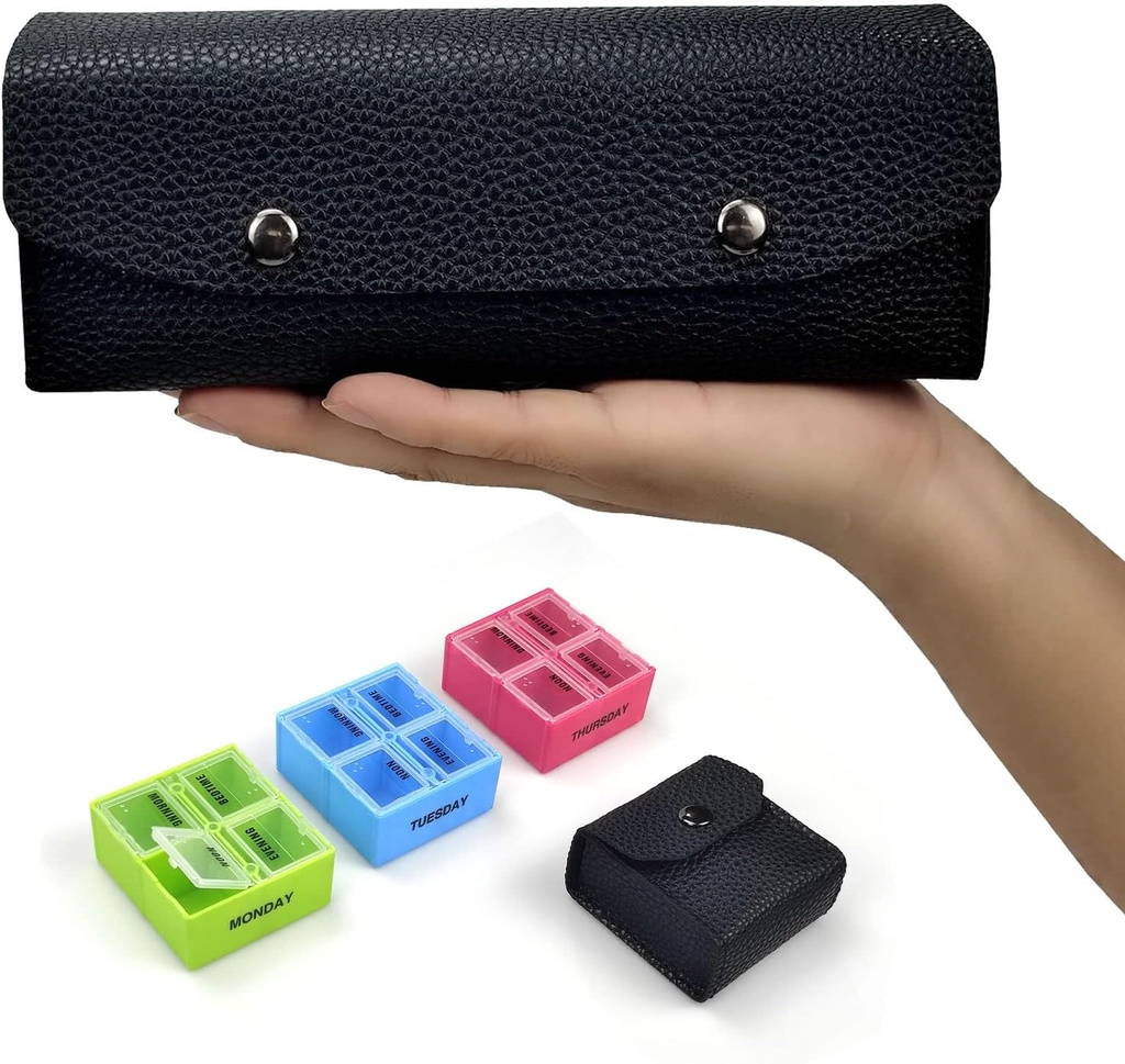 VOFOON Travel Pill organizētājs 4 reizes dienā, Weekly Pill Box 4X a Day Medicine Organizators Pill Case Vitamīni Medicīna Zivju eļļas papildinājumi
