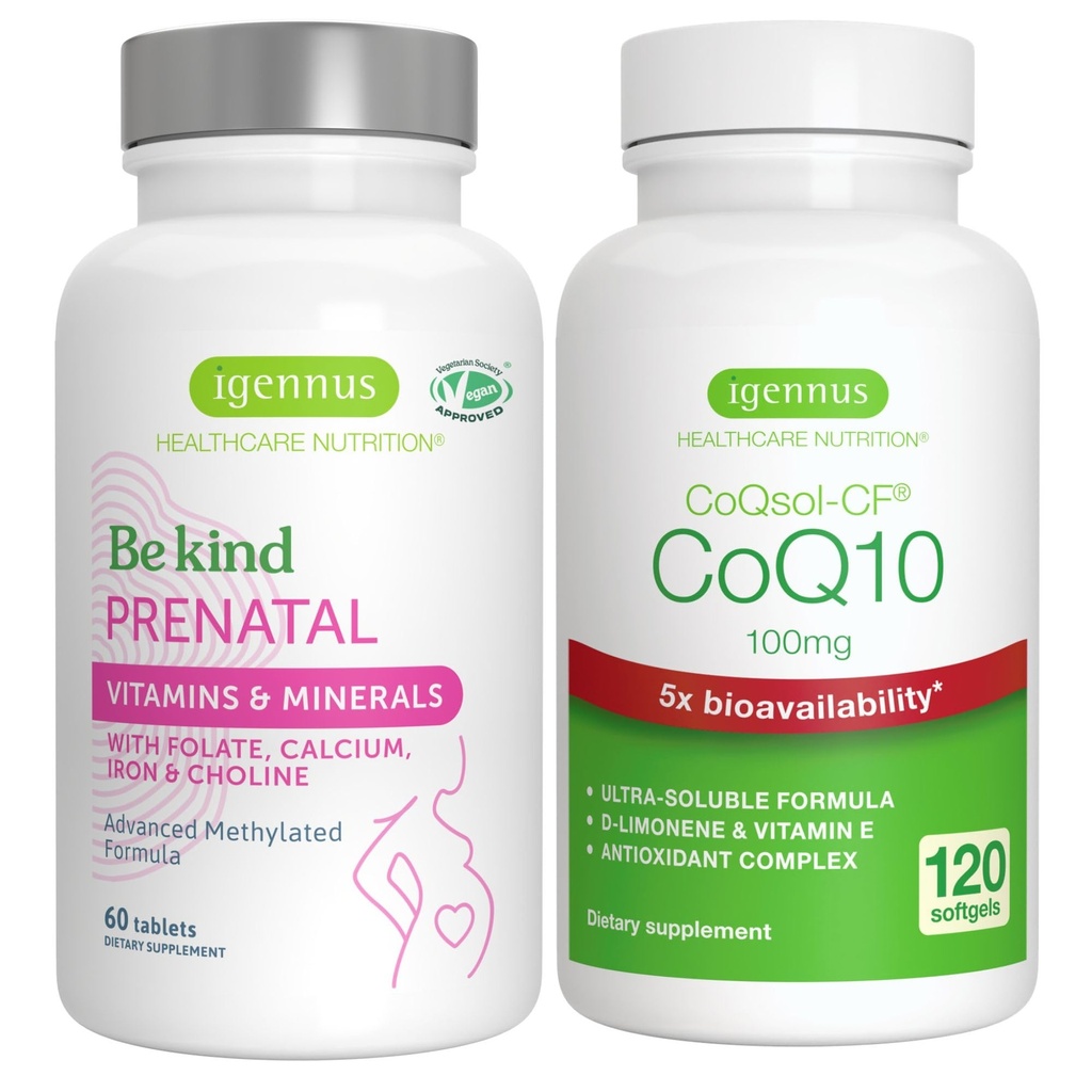 Advanced Prenatālā Multivitamīnu + Augsta Absorbcija CoQ10 100mg 120 Softgels Grūtniecības atbalsta paka ar Igennus