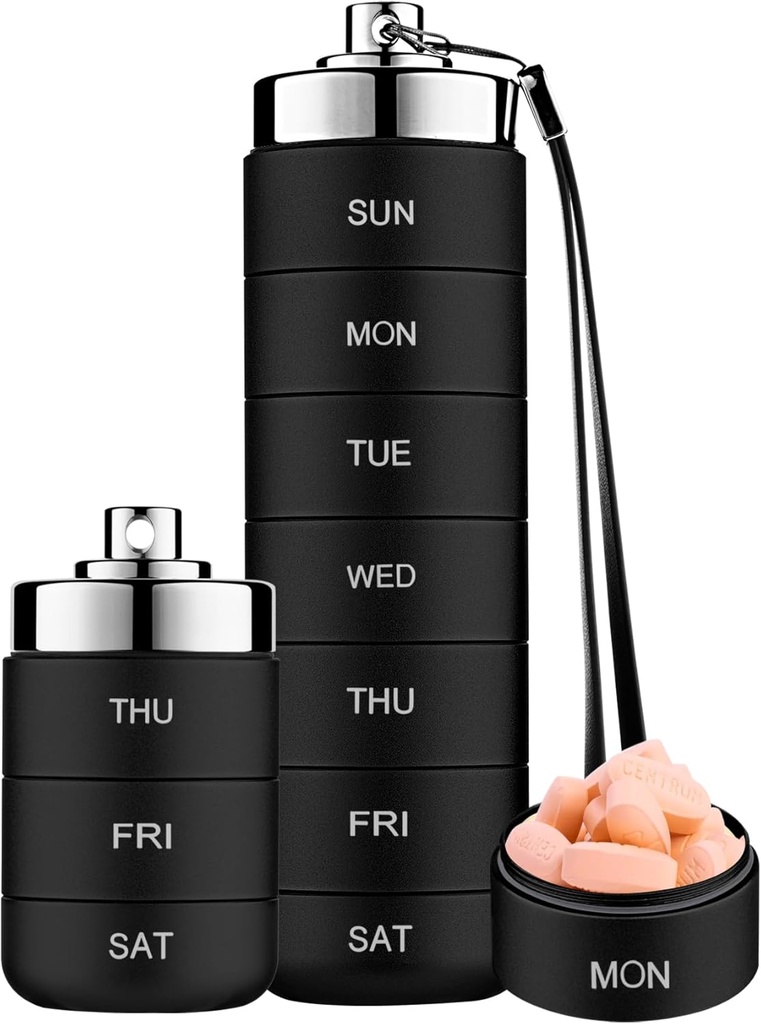 Mossime Metal Pill Organizators Weekly, Stackable Waterproof Travel Pill Box, Largh Aluminum Sakausējuma maisiņš Konteiners, BPA bezmaksas 7 Day Medicine Organizators vitamīnu, zivju eļļa, Papildinājums