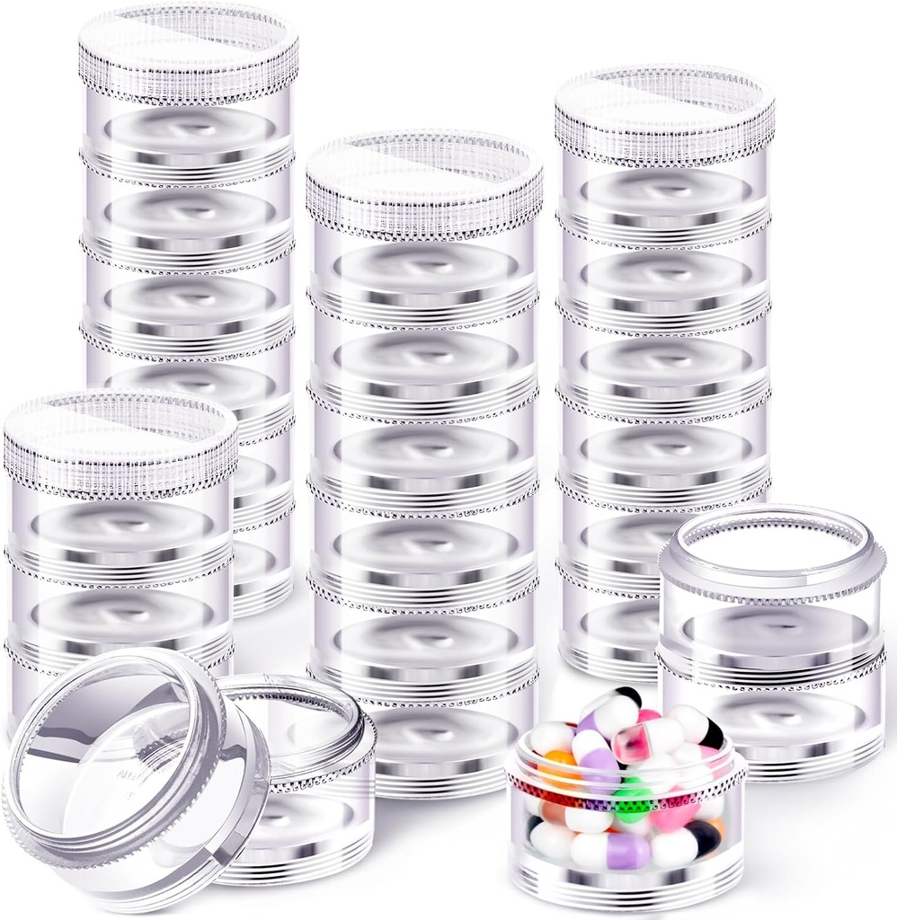 Sieral 4 Pack 7 Day Stackable Pill Organizatori Round Pill Organizators Case Stackable Weekly bagātinātāji Vitamīni Individuālās uzglabāšanas konteineri Kastes turētājs Dispenser ar Lids Travel Medicine, Clear