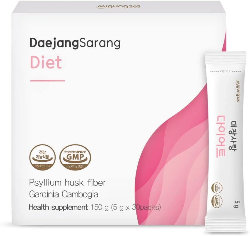 Daejang Sarang (Garcinia Cambogia, 30 Sticks) - Psyllium Husk Fiber Papildinājums, Digestive Health & Aizcietējums Relief. Augu bāzes Sastāvdaļas, Extra Strength 5,500mg & HCA 780mg.
