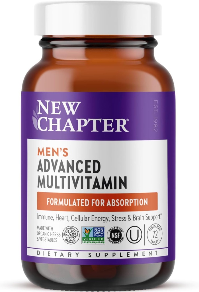 Jauna nodaļa Vīriešu multivitamīnu Advanced Formula stresam, smadzenēm, imūnās sistēmas, sirds un enerģijas atbalsts, augstāka līmeņa pilnvērtīgu pārtikas uzturvielu vīriešiem + selēns + B Vitamīni, 72 sn