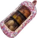 Bling Pill organizators - Cute un Compact Pill kaste Purse - Stilīgs Pill kaste ar dzirkstošo dizainu - Travel-Drīgs Medicine Holder - Slide in/Out Design Pill organizators (Pink)