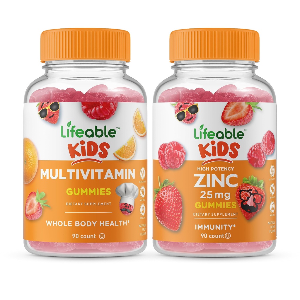 Dzīvot Multivitamīnu Kids + Cinka 25mg Kids, Gumijas Bandle - Great Tasting, Vitamīnu Papildinājums, Bez lipekļa, Bez ĢMO, Košļājamā gumija