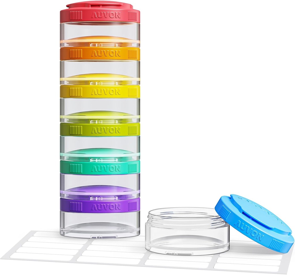 AUVON Stackable Pill Organizators elastīgai lietošanai, īpaši liels iknedēļas plātņu iepakojums ar efektīvu pildījuma dizainu, krāsains Pill kaste 7 dienas Viegli izsekot, Pill konteiners zālēm, vitamīni, zivju eļļas